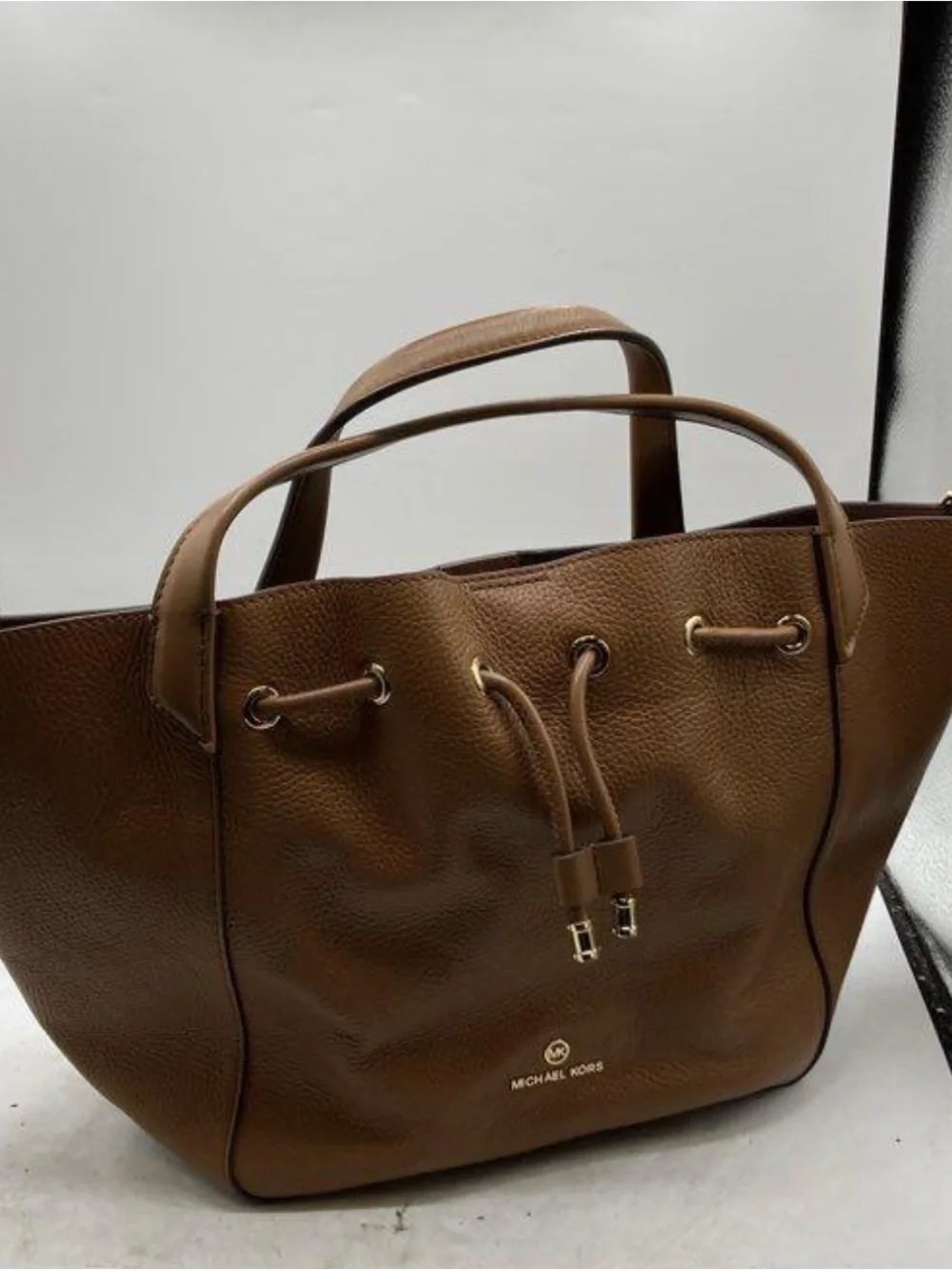Michael Kors Cognac Pebbled Leather Drawstring Tote